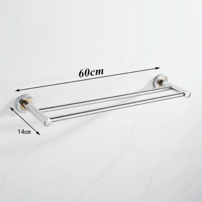 60cm Wall Mounted Towel Rail Double Rack for Bathroom & Kitchen