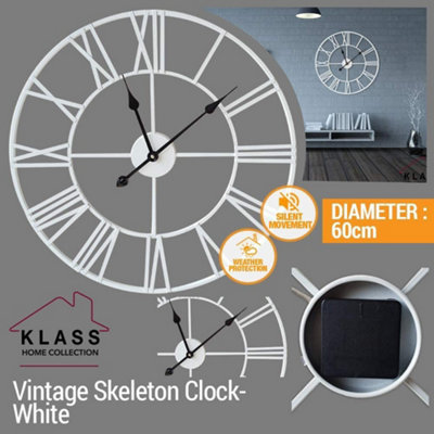 60cm White Metal Roman Numerals Large Analog Wall Clock Indoor ...