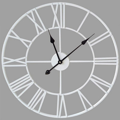 60cm White Metal Roman Numerals Large Analog Wall Clock Indoor ...