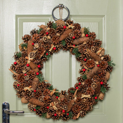 60cm Winter Spice Hanging Christmas Wreath with Pine Cones Red Berries ...