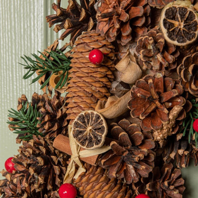 60cm Winter Spice Hanging Christmas Wreath with Pine Cones Red Berries ...