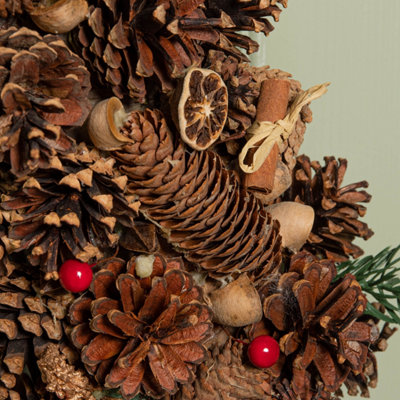 60cm Winter Spice Hanging Christmas Wreath with Pine Cones Red Berries ...