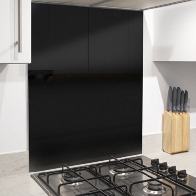 60cm x 75cm Black Glass Splashback - Kitchen Extractor Fans Hobs Wall Plate - 4