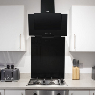 60cm x 75cm Black Glass Splashback - Kitchen Extractor Fans Hobs Wall Plate - 5