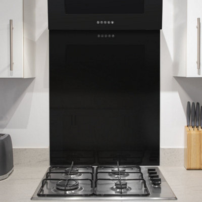60cm x 75cm Black Glass Splashback - Kitchen Extractor Fans Hobs Wall Plate - 6