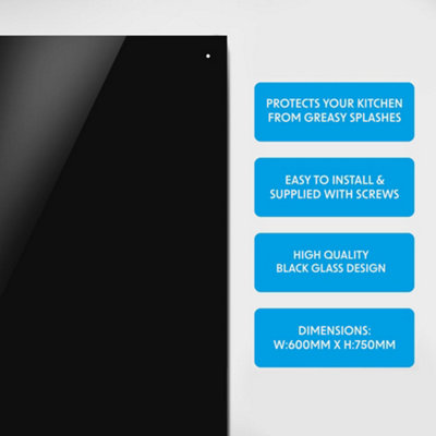 60cm x 75cm Black Glass Splashback - Kitchen Extractor Fans Hobs Wall Plate - 7