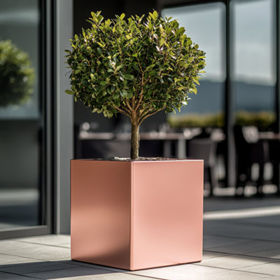 60cm Zinc Brushed Rose Gold Finish Square Planter
