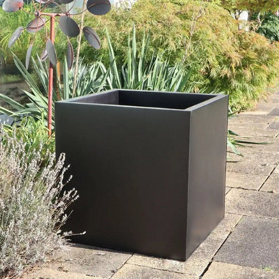 60cm Zinc Galvanised Matte Black Square Planter - 3