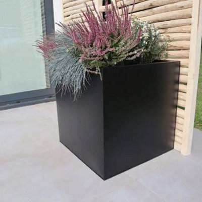 60cm Zinc Galvanised Matte Black Square Planter - 4