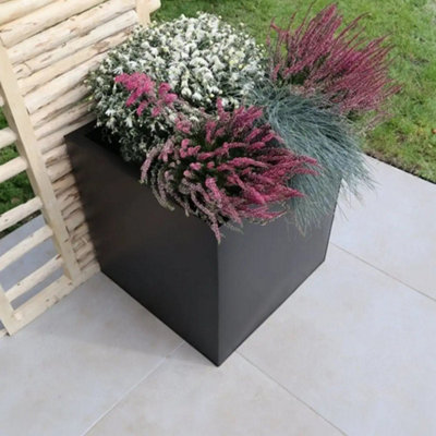 60cm Zinc Galvanised Matte Black Square Planter - 6