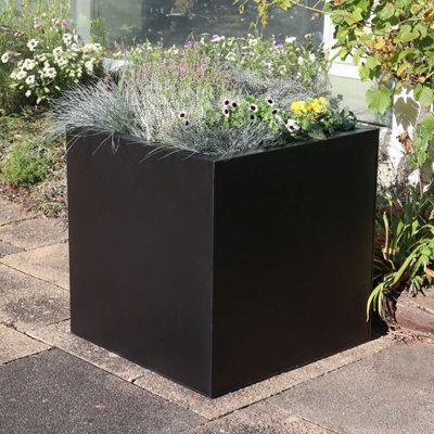 60cm Zinc Galvanised Matte Black Square Planter - 9