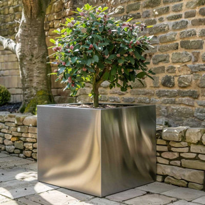 60cm Zinc Galvanised Silver Square Garden Planter