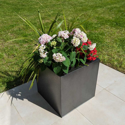 60cm Zinc Silver & Black Textured Square Planter