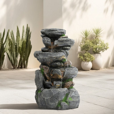 60cmH Outdoor Modern Rock Waterfall Fountain with LED Lights