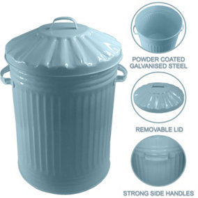 60L Blue Retro Bin Vintage Style Metal Dustbin with Lid Suitable for Indoor or Outdoor - Classic Bin Steel Dustbin for Animal Feed
