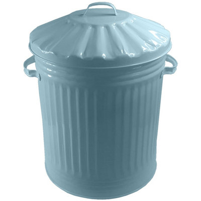 60L Blue Retro Bin Vintage Style Metal Dustbin with Lid Suitable for Indoor or Outdoor - Classic Bin Steel Dustbin for Animal Feed