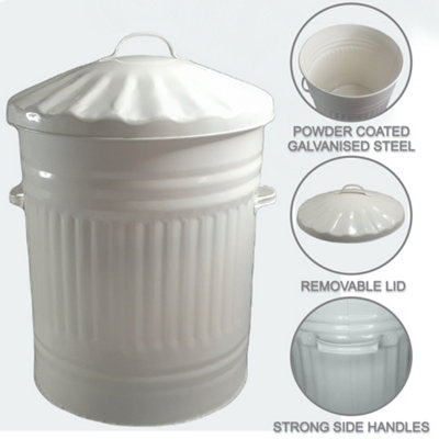 60L Cream Retro Bin Vintage Style Metal Dustbin with Lid Suitable for Indoor or Outdoor Classic