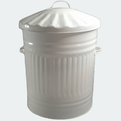 60L Cream Retro Bin Vintage Style Metal Dustbin with Lid Suitable for Indoor or Outdoor Classic Bin Steel Dustbin for Animal Feed