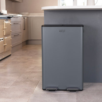 60L Double Compartment Grey Kitchen Bin Rubbish Waste Pedal Bin DIY