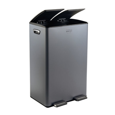 60L Double Compartment Grey Kitchen Bin Rubbish Waste Pedal Bin - 9