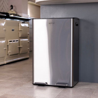 60L Double Compartment Kitchen Bin Stainless Steel Rubbish Pedal