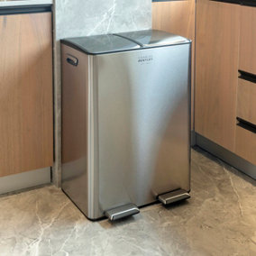 60L Double Compartment Kitchen Bin Stainless Steel Rubbish Pedal