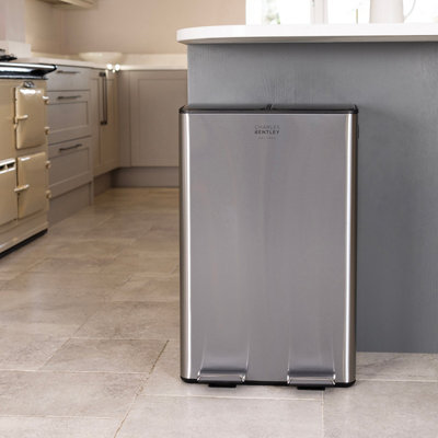 60L Double Compartment Kitchen Bin Stainless Steel Rubbish Pedal