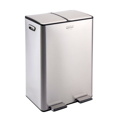 60L Double Compartment Kitchen Bin Stainless Steel Rubbish Pedal