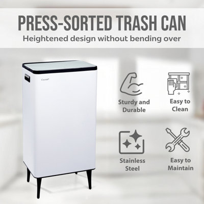 60L Dual Compartment Kitchen Waste Bin White Rubbish Waste