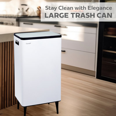 60L Dual Compartment Kitchen Waste Bin White Rubbish Waste