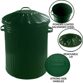 60L Green Retro Bin Vintage Style Metal Dustbin with Lid Suitable for Indoor or Outdoor - Classic Bin Steel Dustbin for Animal Fee
