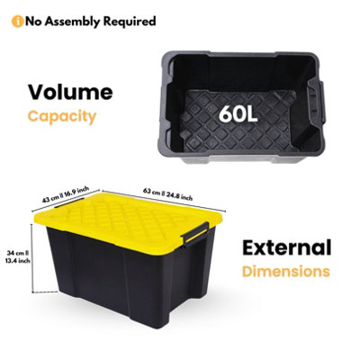 60L Large Storage Box with Lid 63 x 43 x 34 cm Stackable Storage Boxes ...