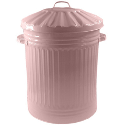 60L Pink Retro Bin Vintage Style Metal Dustbin with Lid Suitable for Indoor or Outdoor - Classic Bin Steel Dustbin for Animal Feed