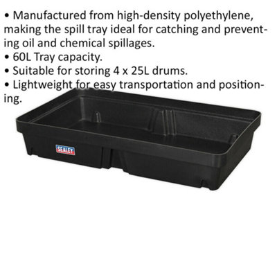 60L Spill Tray - Suitable for Storing 2 x 45L Drums - High-Density PE Plastic