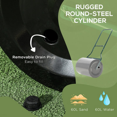 60L Steel Garden Roller Push Pull w/ Fillable Cylinder Water Rolling Drum - 7