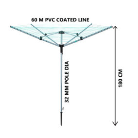 60M 4 Arm PVC Coated Rotary Airer