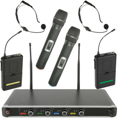 60m Quad Wireless Microphone Receiver System Handheld Headset UHF