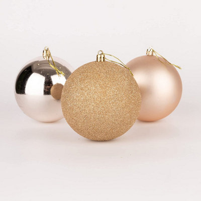 60mm/18Pcs Christmas Baubles Shatterproof Champagne Gold,Tree Decorations Price Comparisons | Compare The Build