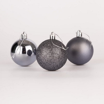 60mm/18Pcs Christmas Baubles Shatterproof Dark Grey,Tree Decorations