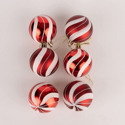 60mm/18Pcs Christmas Baubles Shatterproof Red White Candy Strips,Tree Decorations