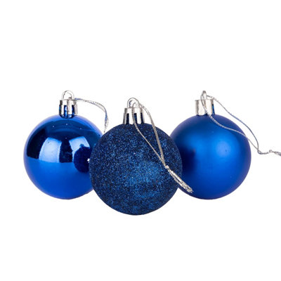 60mm/6Pcs Christmas Baubles Shatterproof Blue,Tree Decorations | DIY at B&Q