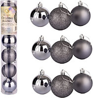 60mm/6Pcs Christmas Baubles Shatterproof Dark Grey,Tree Decorations