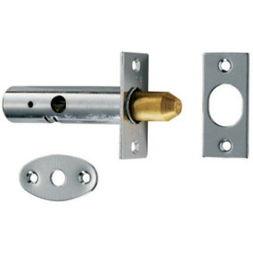 60mm Security Door Rack Bolt 32mm Fixing Centres Polished Chrome Door Latch