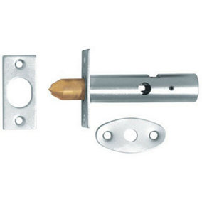 60mm Security Door Rack Bolt 32mm Fixing Centres Satin Chrome Door Latch