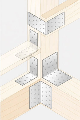 60mm x 60mm x 25mm - Pack of 4 - KM20 - Galvanised Perforated Brackets Connector for Wood - 2mm Thick Steel - L07A