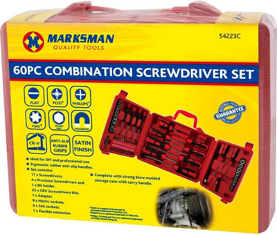 60Pc Combination Screwdriver Set In Case Soft Grip Tolls Diy Magnetic Hex