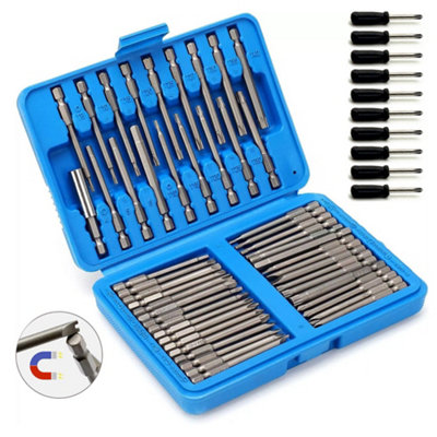 60pc Magnetic Screw Driver bit Set Extra Long Torx Hex Spline Star Pozi ...