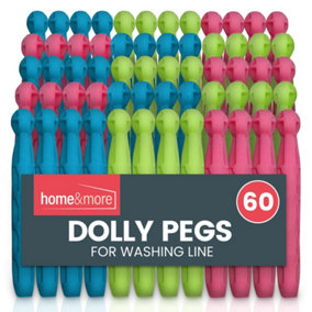 60pk Plastic Dolly Pegs For Washing Line - Heavy Duty Dolly Washing Pegs - Plastic Clothes Pegs for Washing Line