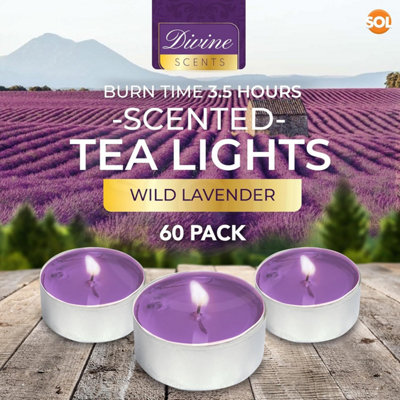 60pk Tea Light Candles Wild Lavenders, 3.5 Hour Burn Time, Scented Tea ...