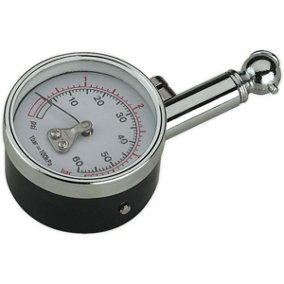 60psi Premium Tyre Pressure Gauge with 45 Degree Angled Chuck - Metal Body Dial